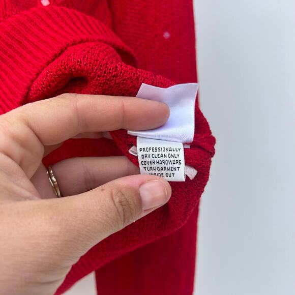 St. John Sport Red V-Neck Sequin Wool Sweater Medium Sparkle Knit Pullover - Picture 11 of 13